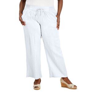JM Collection Womens Plus Gauze Wide Leg Drawstring Pants White Size 1X NWT